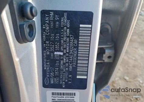 2017 Hyundai Accent Se z USA, uszkodzony, nr VIN KMHCT4AE3HU288487